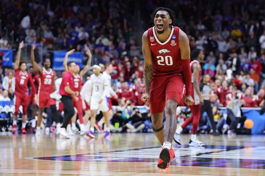 Arkansas celebrates against Kansas