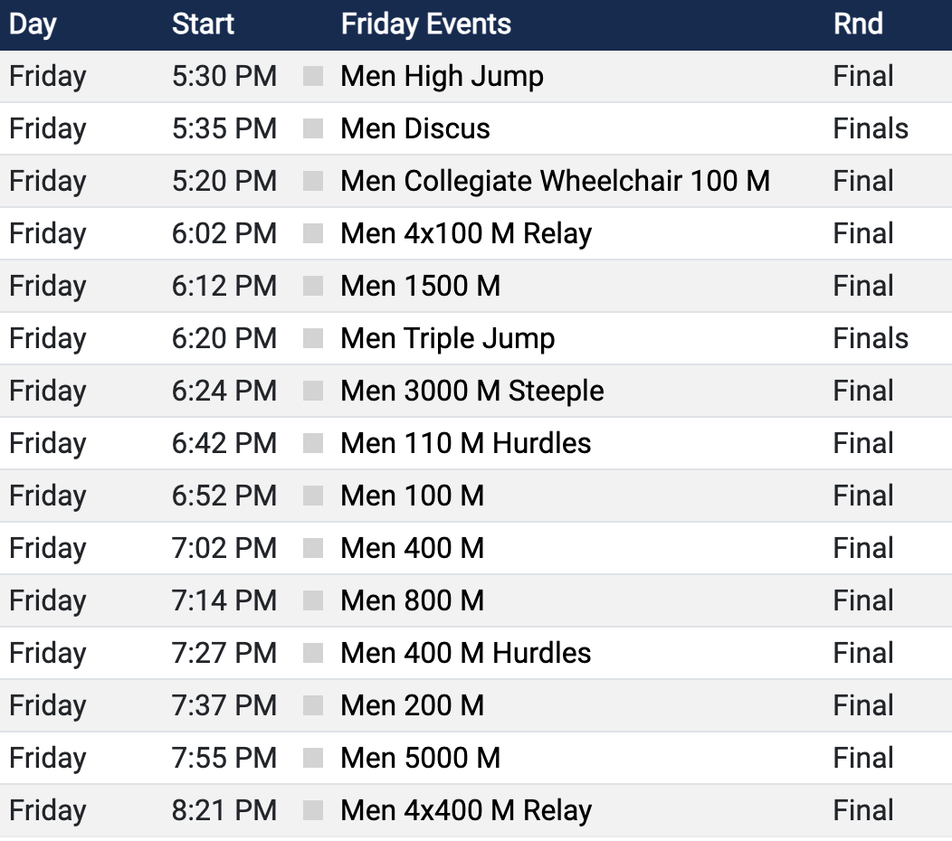 schedule of events
