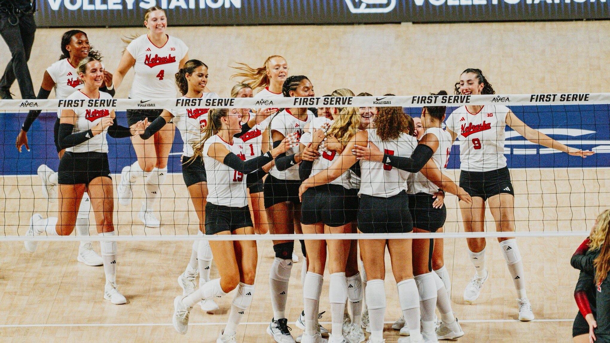Nebraska women's volleyball players at the 2025 AVCA First Serve showcase